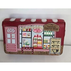 Vendula London CORNER SHOP‎ Zip Around Wallet RED Pink Preowned RARE